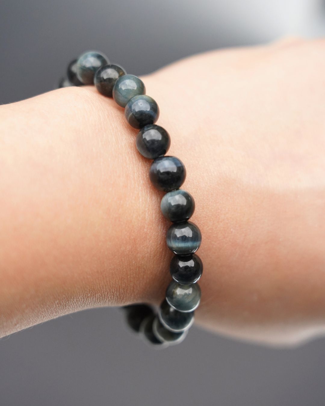 8mm Blue Tiger’s Eye Smooth Rondelle Beads Bracelet | Midnight Focus Bracelet | Throat Chakra