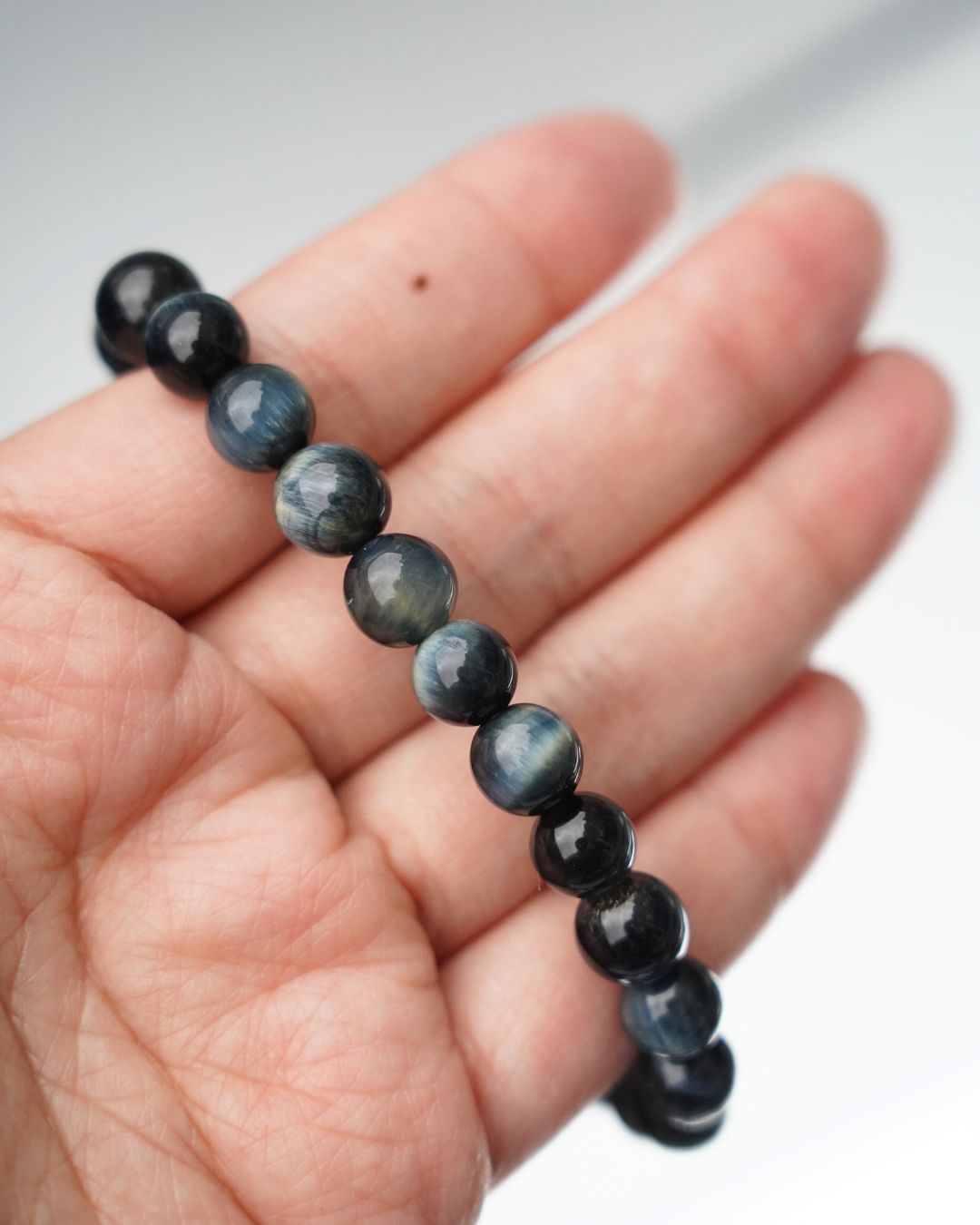 8mm Blue Tiger’s Eye Smooth Rondelle Beads Bracelet | Midnight Focus Bracelet | Throat Chakra