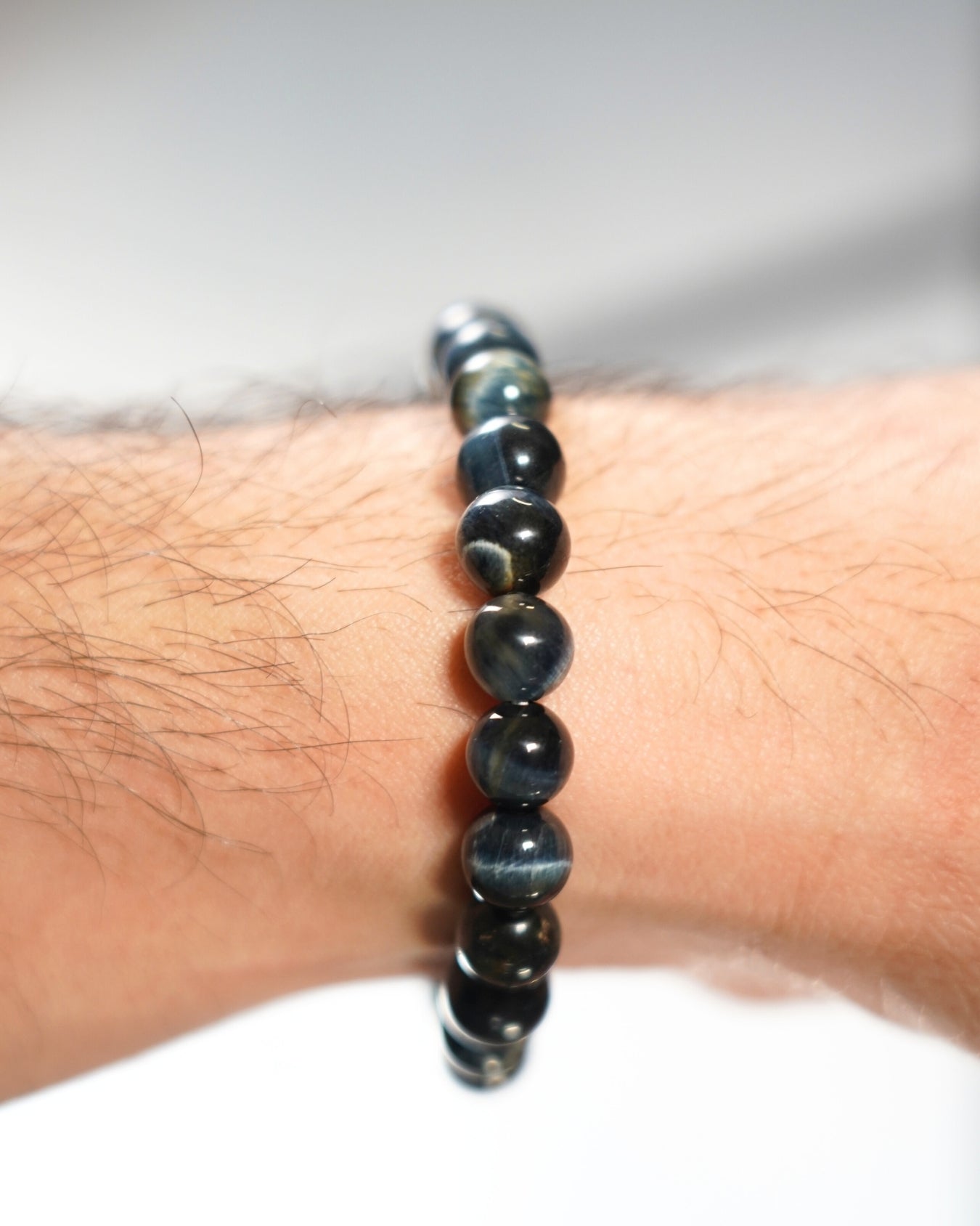 8mm Blue Tiger’s Eye Smooth Rondelle Beads Bracelet | Midnight Focus Bracelet | Throat Chakra
