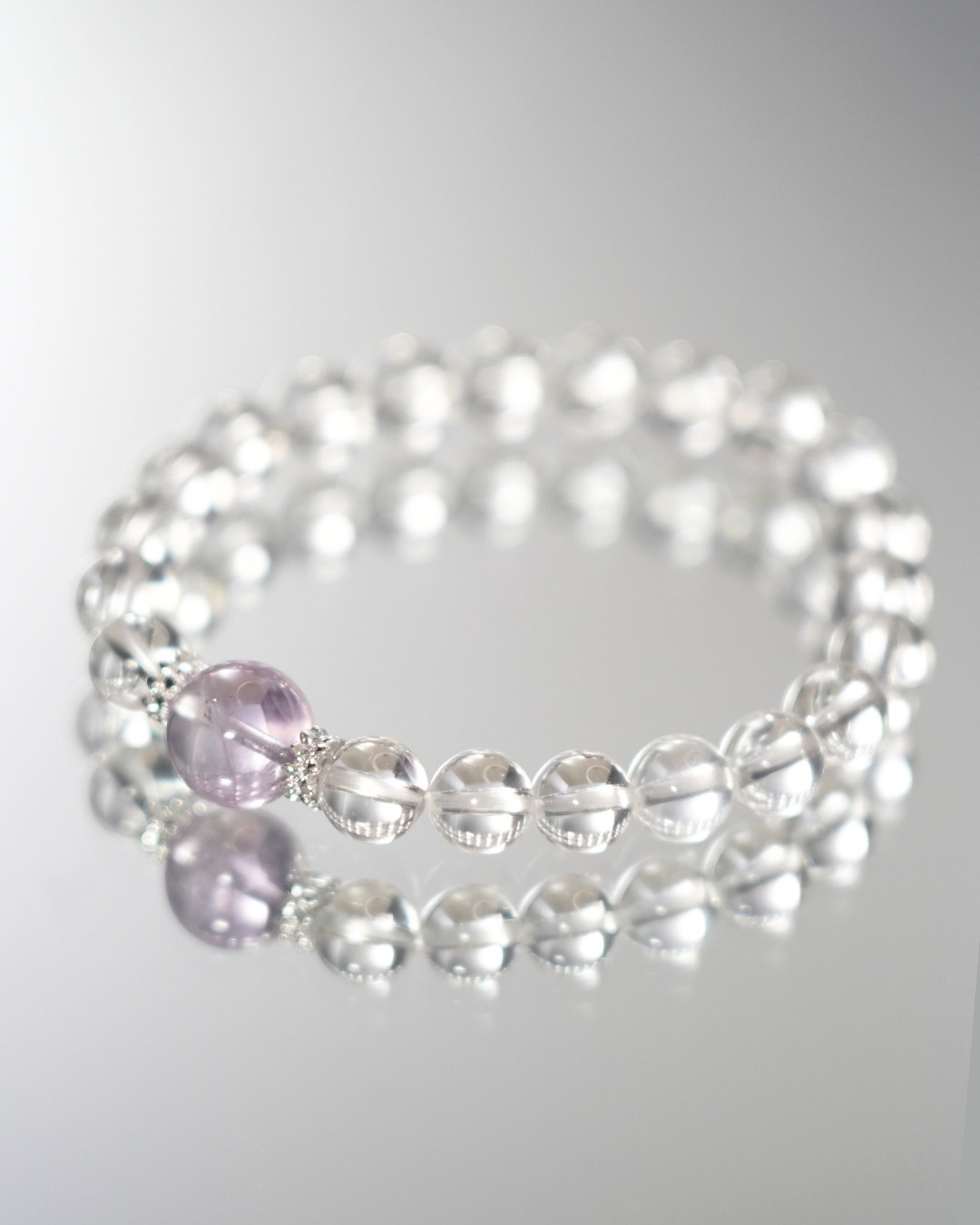 Natural Clear Quartz 8mm Crystal Bracelet with 11mm Natural Lavender Amethyst Centerpiece | Starlight Awakening Bracelet | Crown Chakra