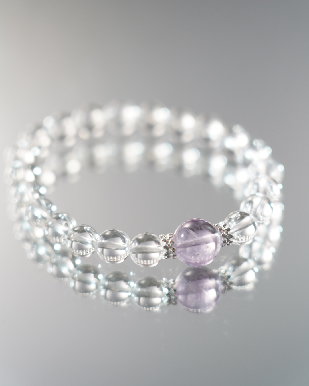 Natural Clear Quartz 8mm Crystal Bracelet with 11mm Natural Lavender Amethyst Centerpiece | Starlight Awakening Bracelet | Crown Chakra