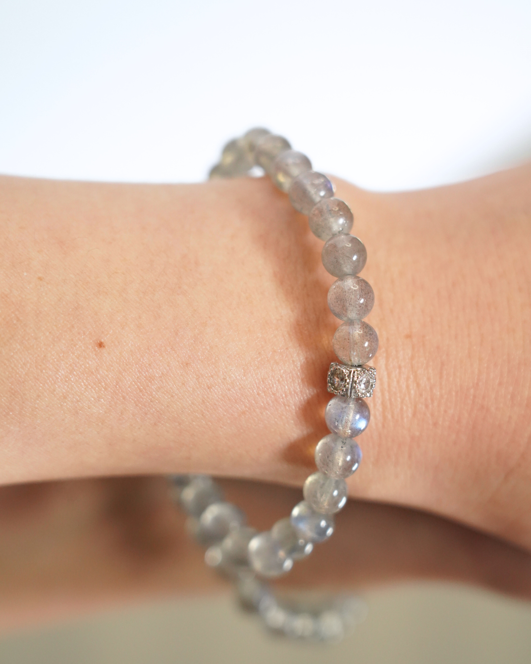 6.5mm Gray Moonstone Crystal Bracelet | Lunar Reflection Bracelet | Crown Chakra