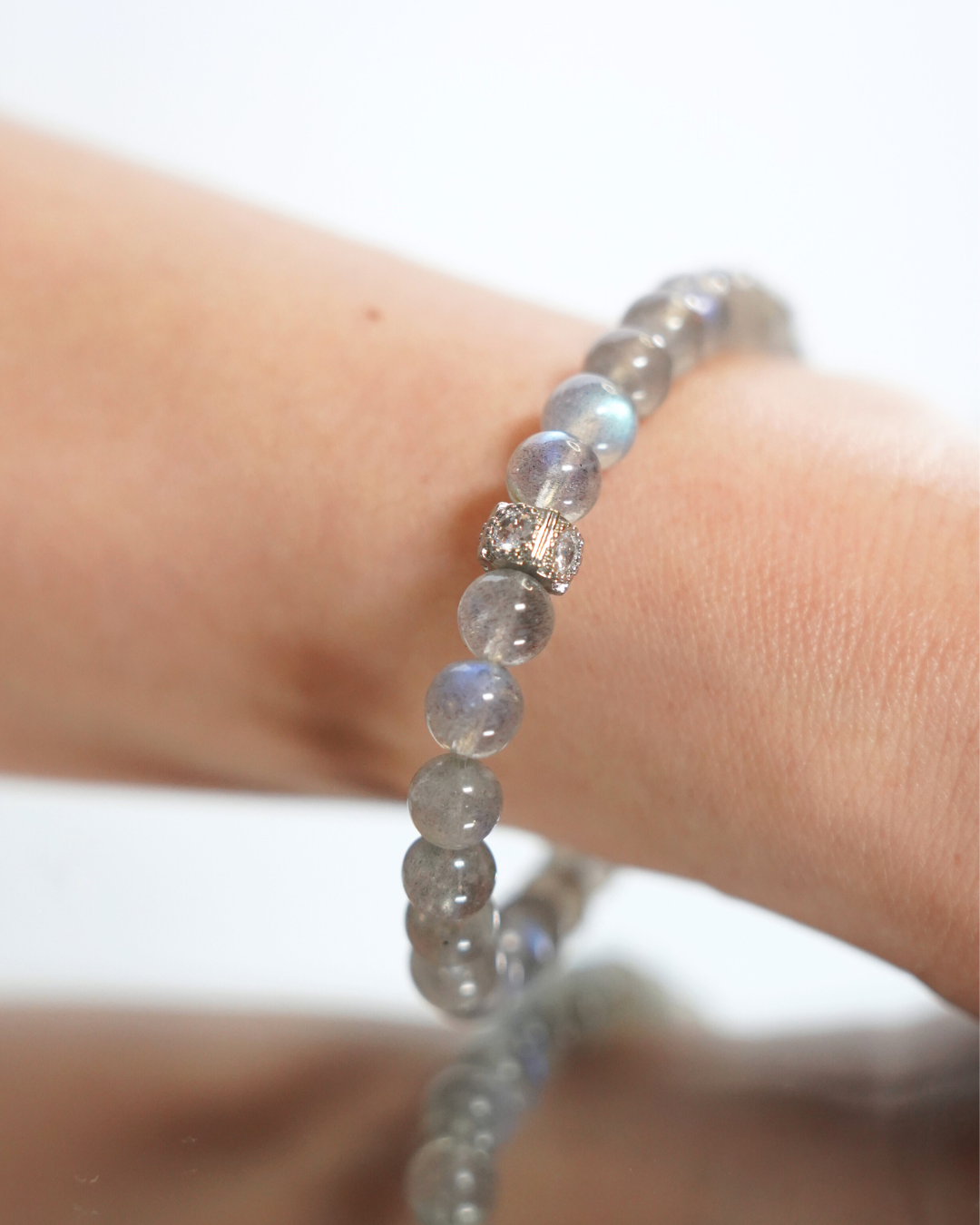 6.5mm Gray Moonstone Crystal Bracelet | Lunar Reflection Bracelet | Crown Chakra