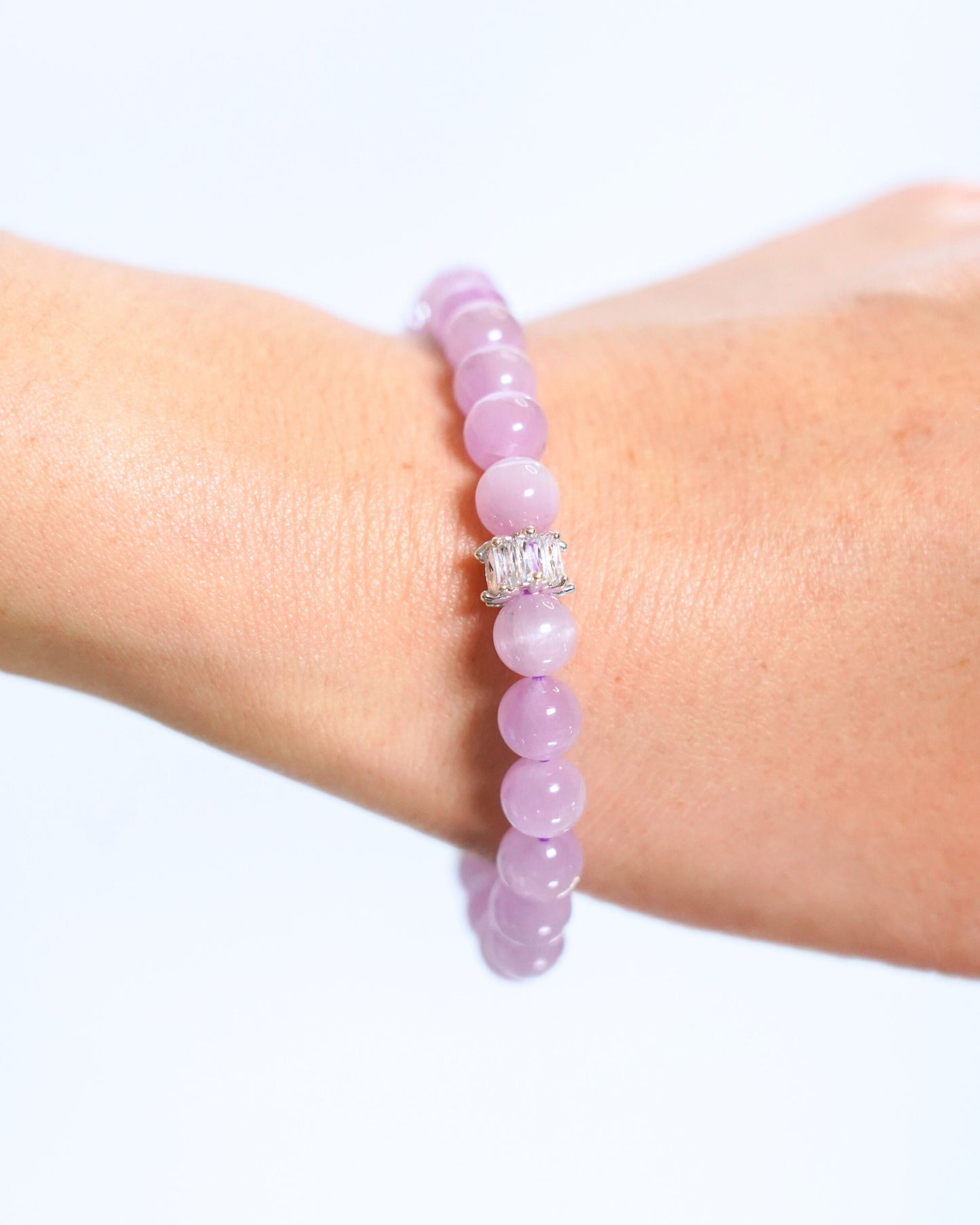 Natural Cat’s Eye Kunzite Purple Lithium beads 7mm Crystal Bracelet | Serene Heart Bracelet | Crown Chakra