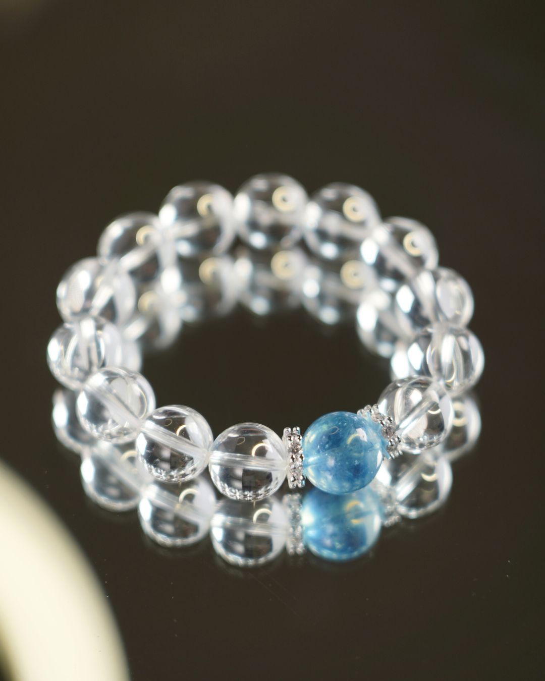 12mm Clear Quartz and a luminous 13mm Jelly Blue Morganite Crystal Bracelet | Clarity Flow Bracelet | Crown Chakra
