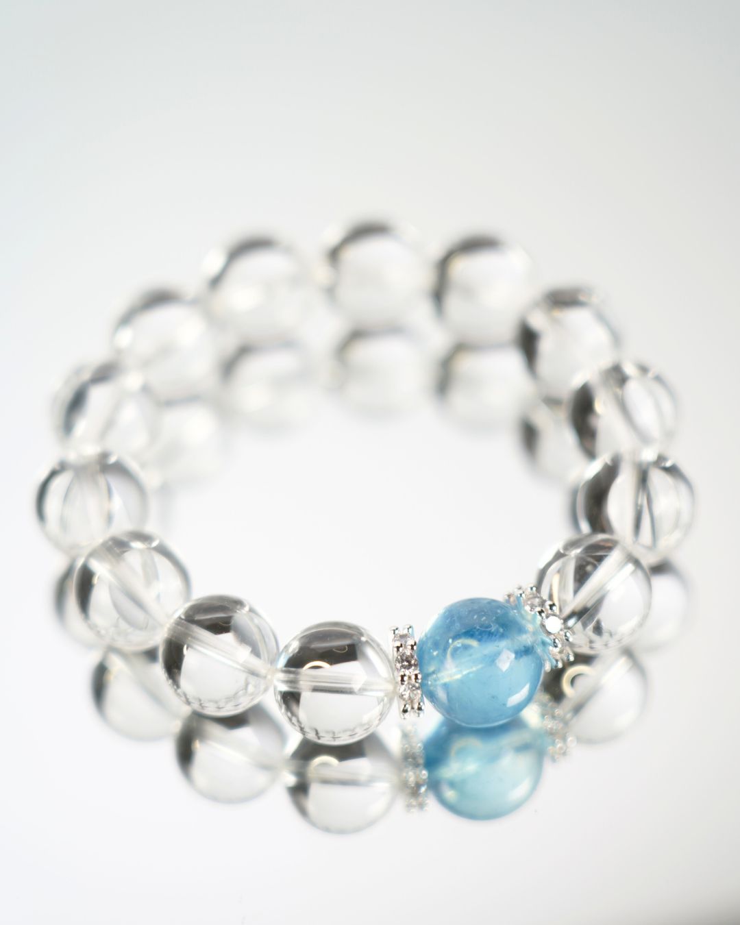 12mm Clear Quartz and a luminous 13mm Jelly Blue Morganite Crystal Bracelet | Clarity Flow Bracelet | Crown Chakra