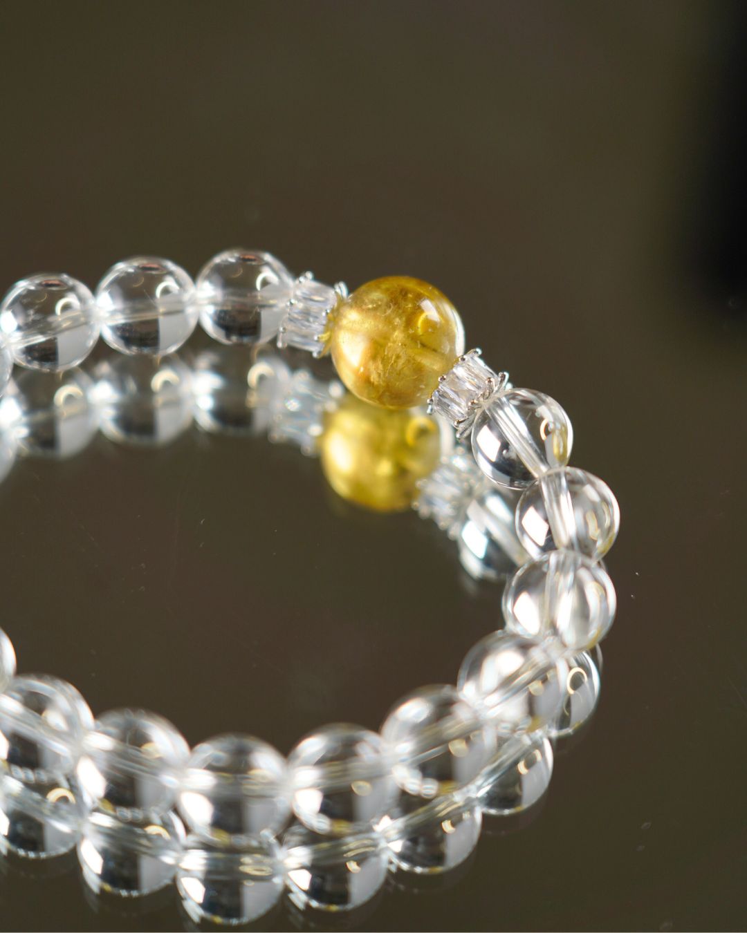 10mm luminous Clear Quartz and 13mm Jelly Yellow Morganite Crystal Bracelet | Solar Radiance Bracelet | Crown Chakra