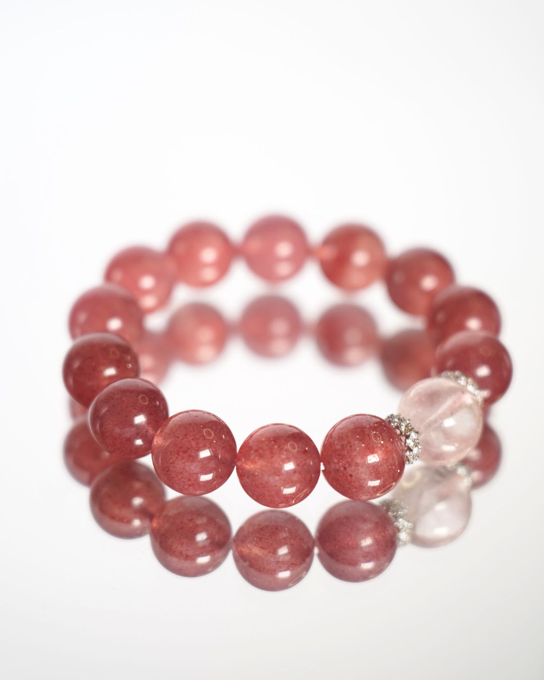 Natural Cherry Strawberry Quartz Smooth 11mm Rondelle Beads Bracelet | Rose Vitality Bracelet | Heart Chakra