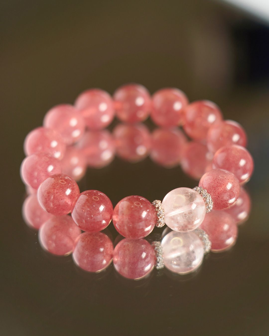 Natural Cherry Strawberry Quartz Smooth 11mm Rondelle Beads Bracelet | Rose Vitality Bracelet | Heart Chakra