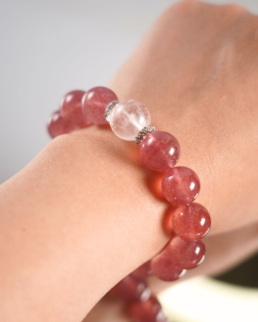 Natural Cherry Strawberry Quartz Smooth 11mm Rondelle Beads Bracelet | Rose Vitality Bracelet | Heart Chakra
