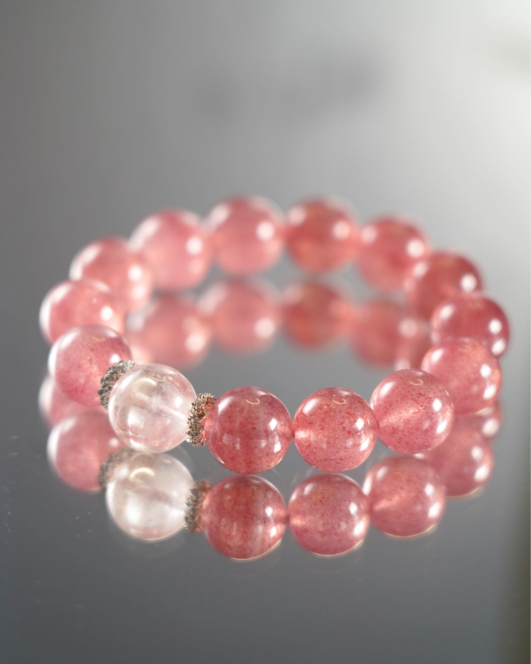 Natural Cherry Strawberry Quartz Smooth 11mm Rondelle Beads Bracelet | Rose Vitality Bracelet | Heart Chakra