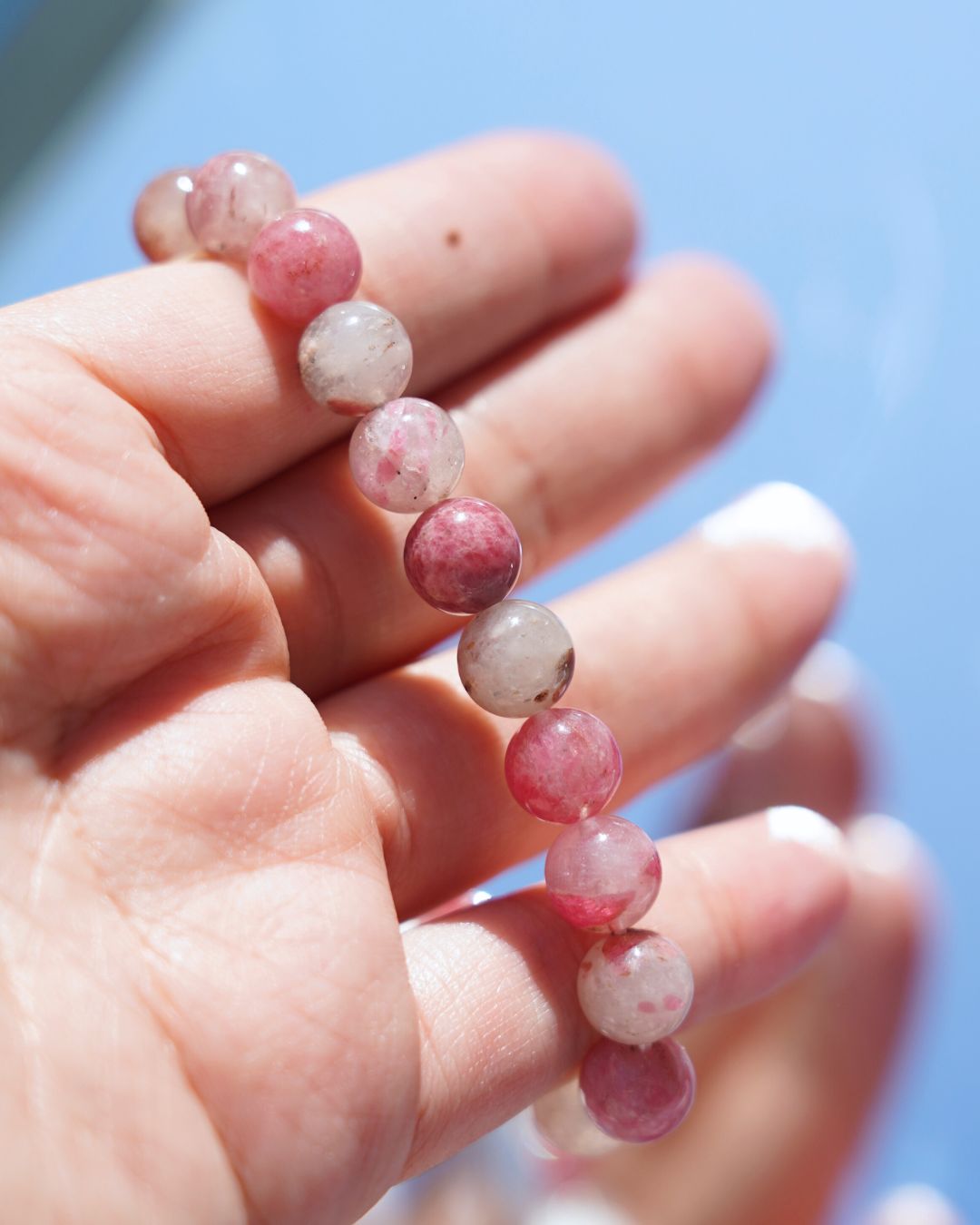 8mm Natural Rhodonite Beads Bracelet | Blossom Heart Bracelet | Heart Chakra