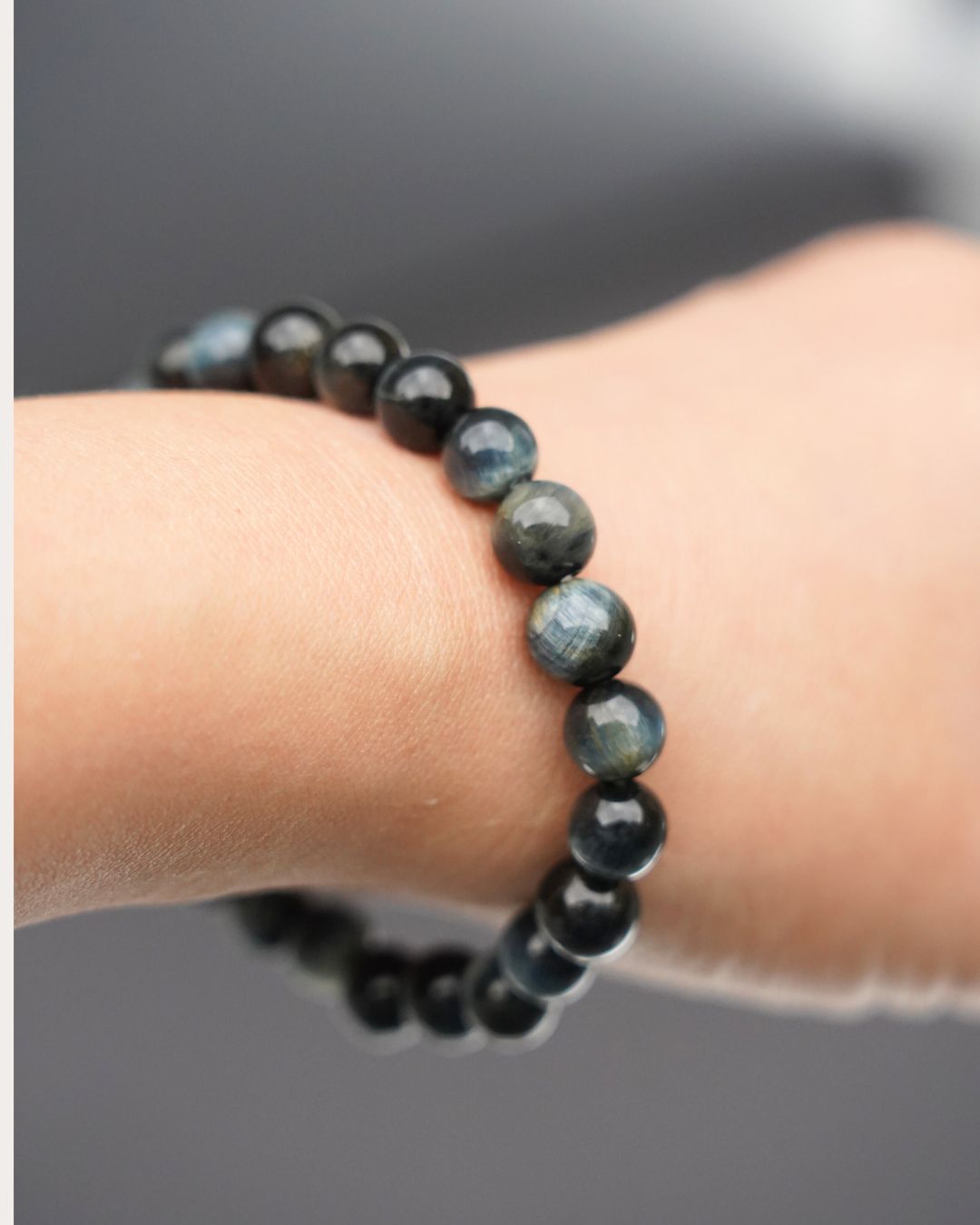 8mm Blue Tiger’s Eye Smooth Rondelle Beads Bracelet | Midnight Focus Bracelet | Throat Chakra