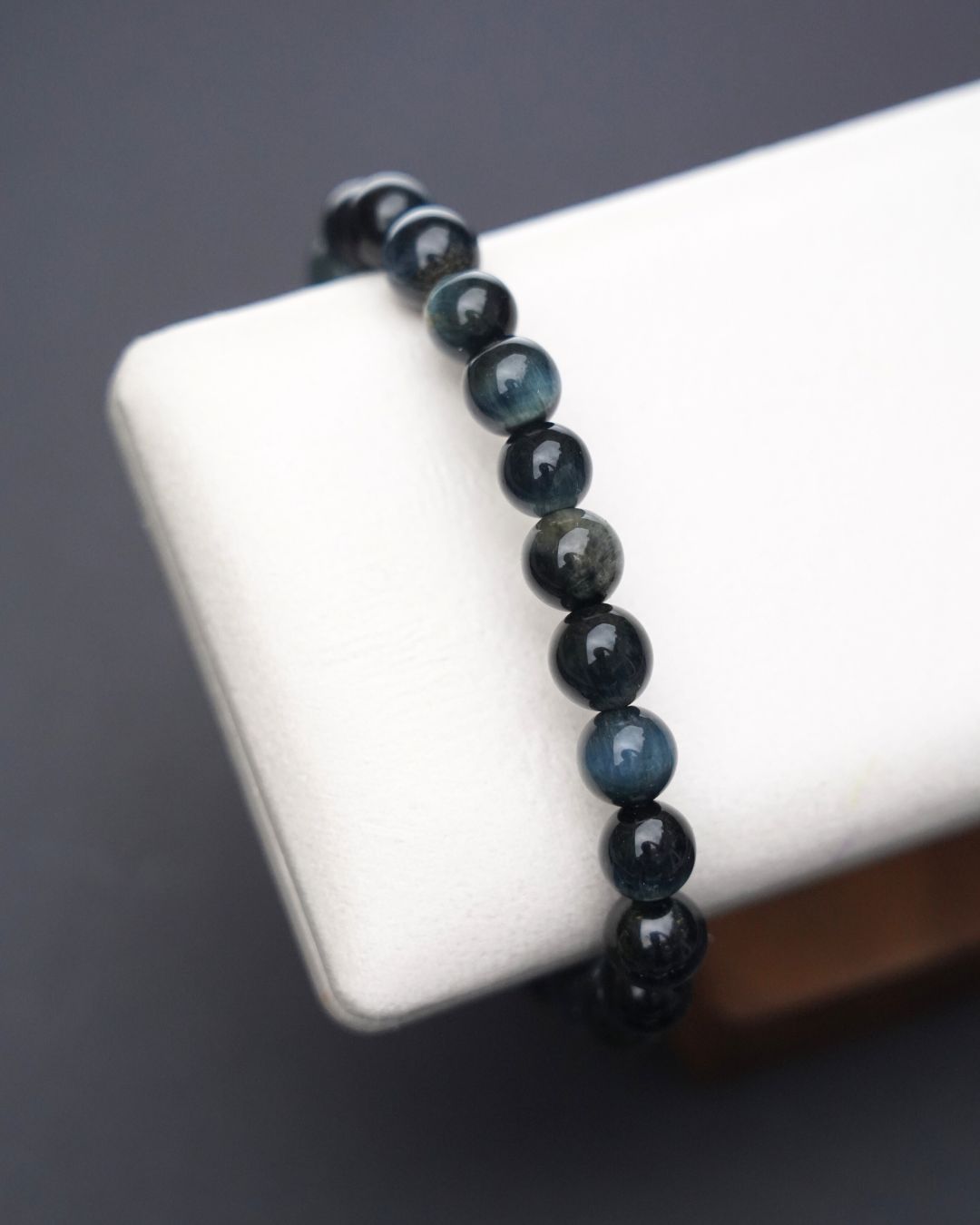 8mm Blue Tiger’s Eye Smooth Rondelle Beads Bracelet | Midnight Focus Bracelet | Throat Chakra