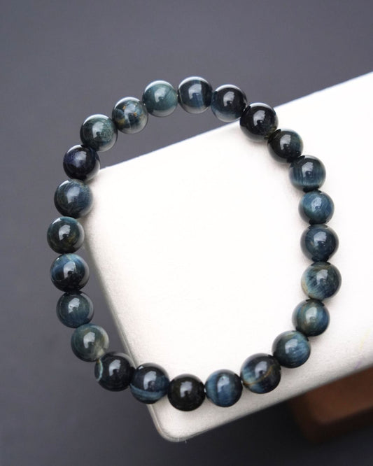 8mm Blue Tiger’s Eye Smooth Rondelle Beads Bracelet | Midnight Focus Bracelet | Throat Chakra