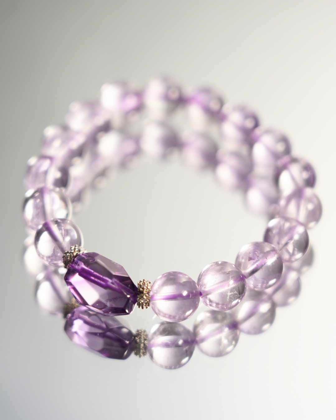 Natural Lavender Amethyst Bracelet- Lavender Whisper | 9mm Smooth Rondelle Beads | Third Eye Chakra