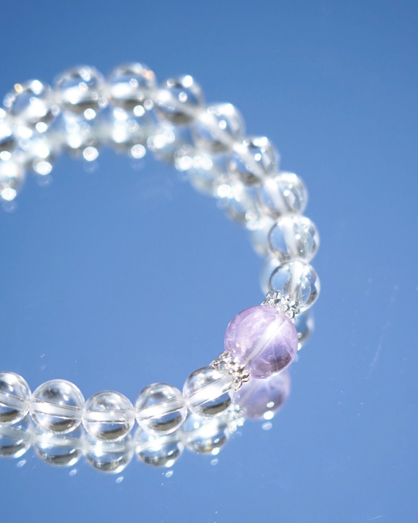 Natural Clear Quartz 8mm Crystal Bracelet with 11mm Natural Lavender Amethyst Centerpiece | Starlight Awakening Bracelet | Crown Chakra