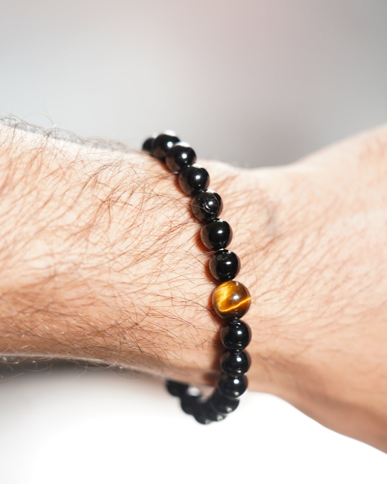 8mm Black Tourmaline and single Yellow Tiger’s Eye Beads Bracelet | Root Chakra