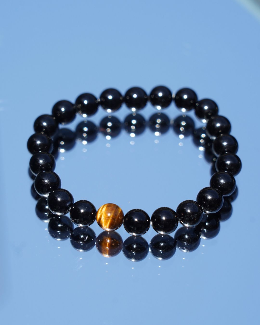 8mm Black Tourmaline and single Yellow Tiger’s Eye Beads Bracelet | Root Chakra