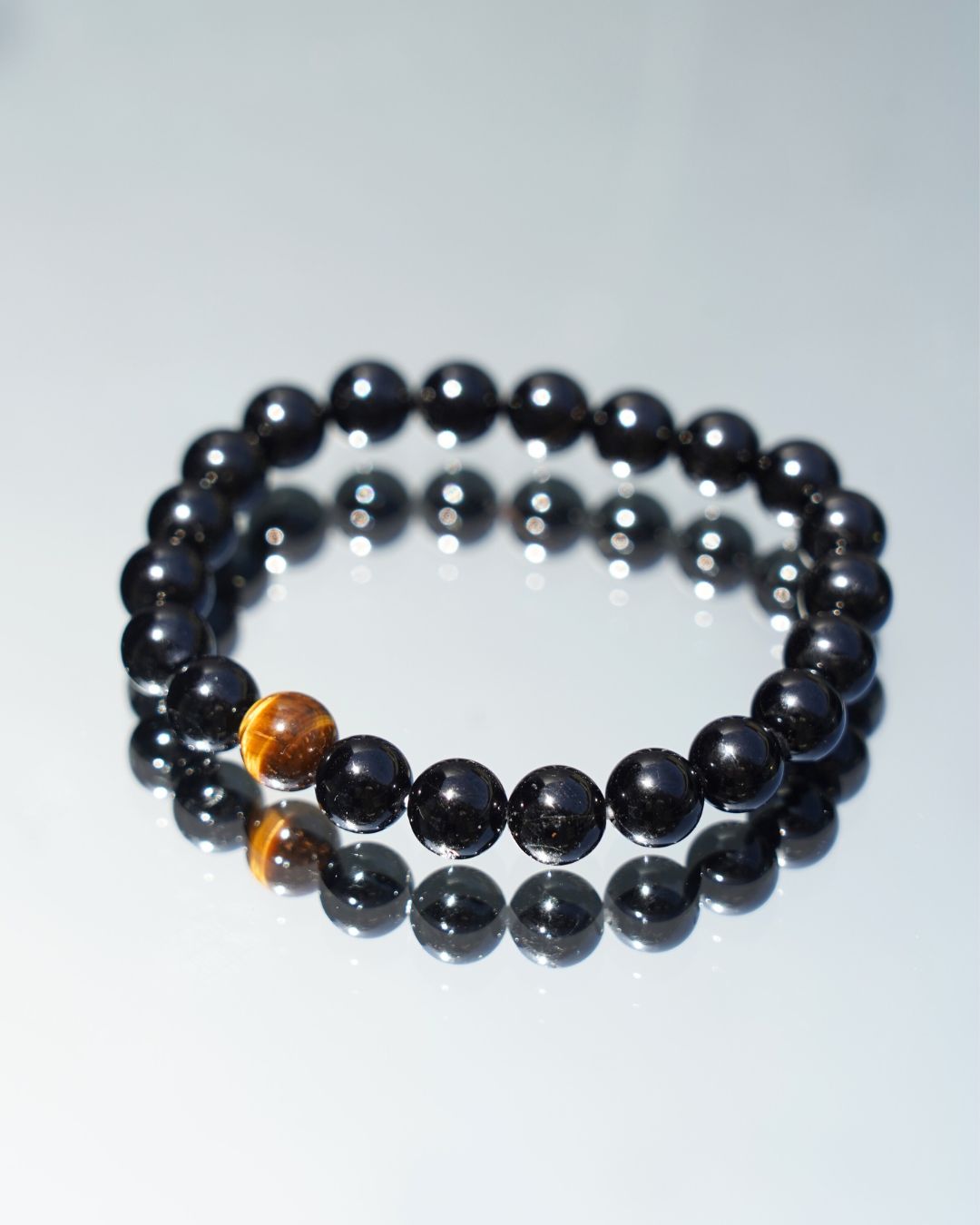 8mm Black Tourmaline and single Yellow Tiger’s Eye Beads Bracelet | Root Chakra