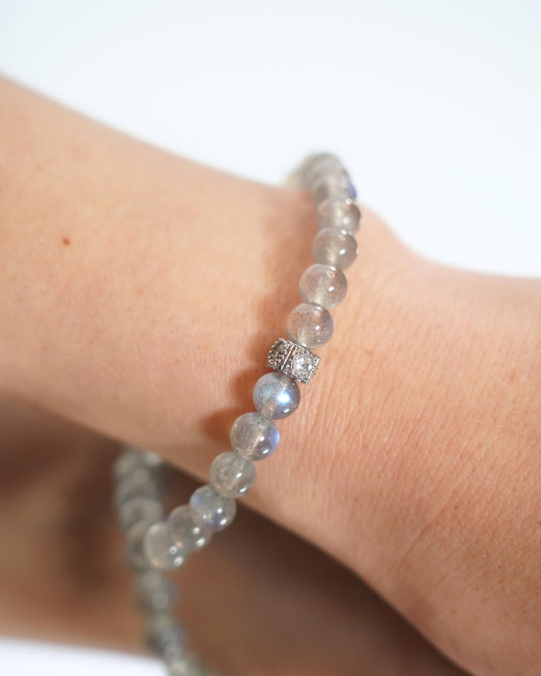 6.5mm Gray Moonstone Crystal Bracelet | Lunar Reflection Bracelet | Crown Chakra