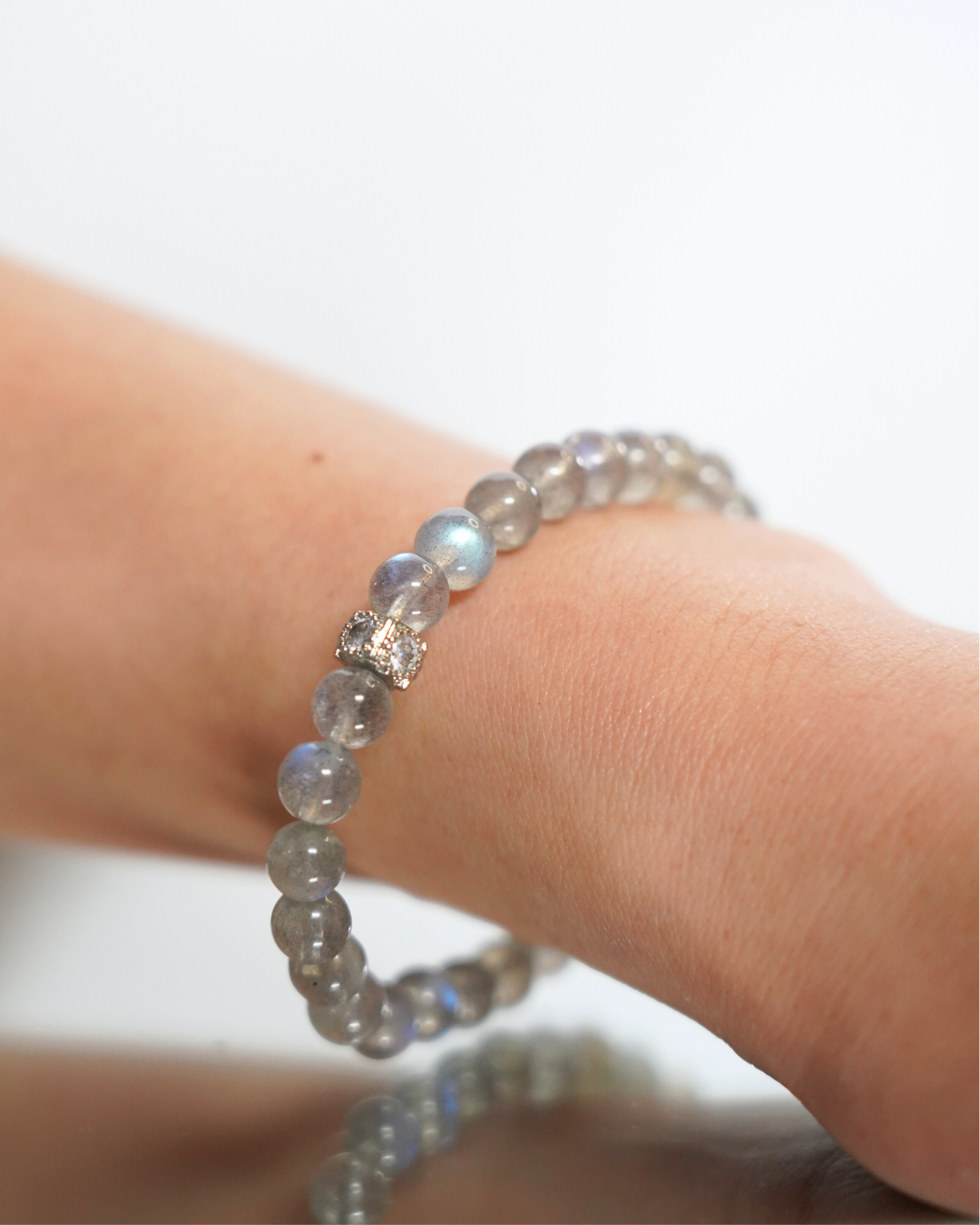 6.5mm Gray Moonstone Crystal Bracelet | Lunar Reflection Bracelet | Crown Chakra