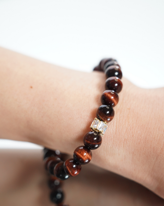 Natural 8mm Red Tiger’s Eye Smooth Rondelle Beads Bracelet | Flame Root Bracelet | Root Chakra
