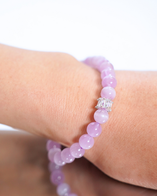 Natural Cat’s Eye Kunzite Purple Lithium beads 7mm Crystal Bracelet | Serene Heart Bracelet | Crown Chakra