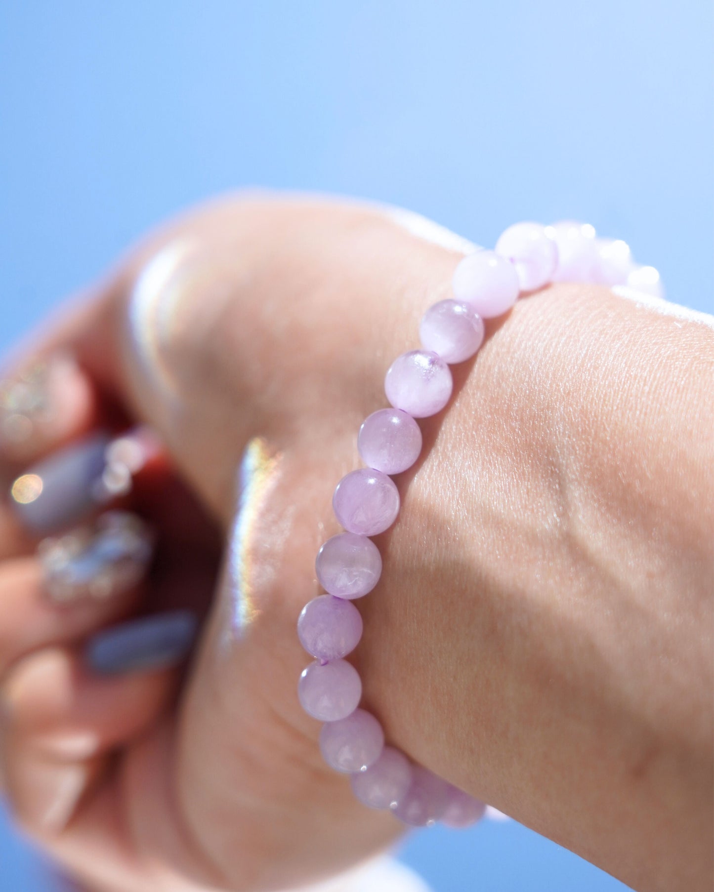 Natural Cat’s Eye Kunzite Purple Lithium beads 7mm Crystal Bracelet | Serene Heart Bracelet | Crown Chakra