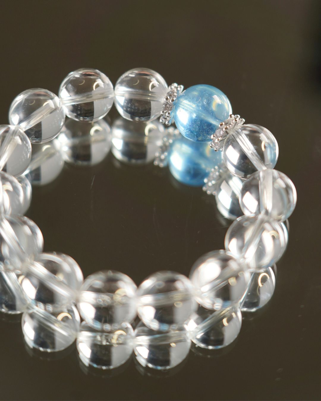 12mm Clear Quartz and a luminous 13mm Jelly Blue Morganite Crystal Bracelet | Clarity Flow Bracelet | Crown Chakra