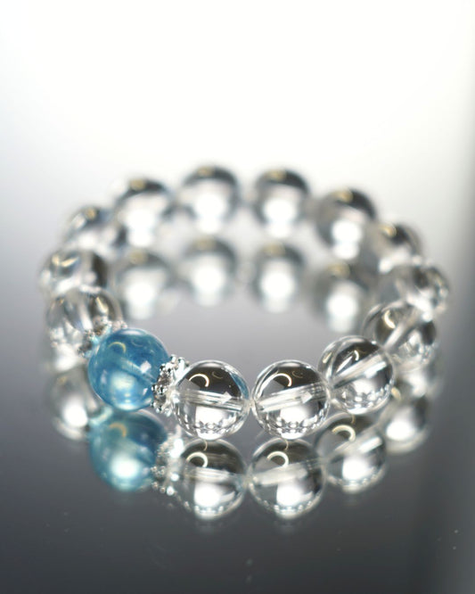 12mm Clear Quartz and a luminous 13mm Jelly Blue Morganite Crystal Bracelet | Clarity Flow Bracelet | Crown Chakra
