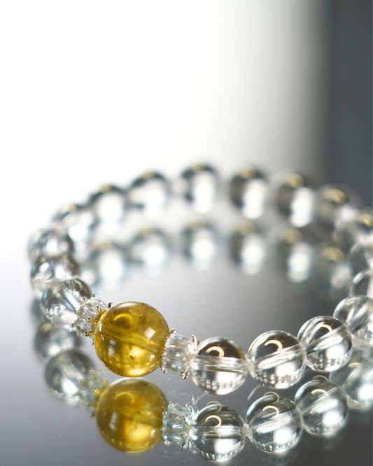 10mm luminous Clear Quartz and 13mm Jelly Yellow Morganite Crystal Bracelet | Solar Radiance Bracelet | Crown Chakra