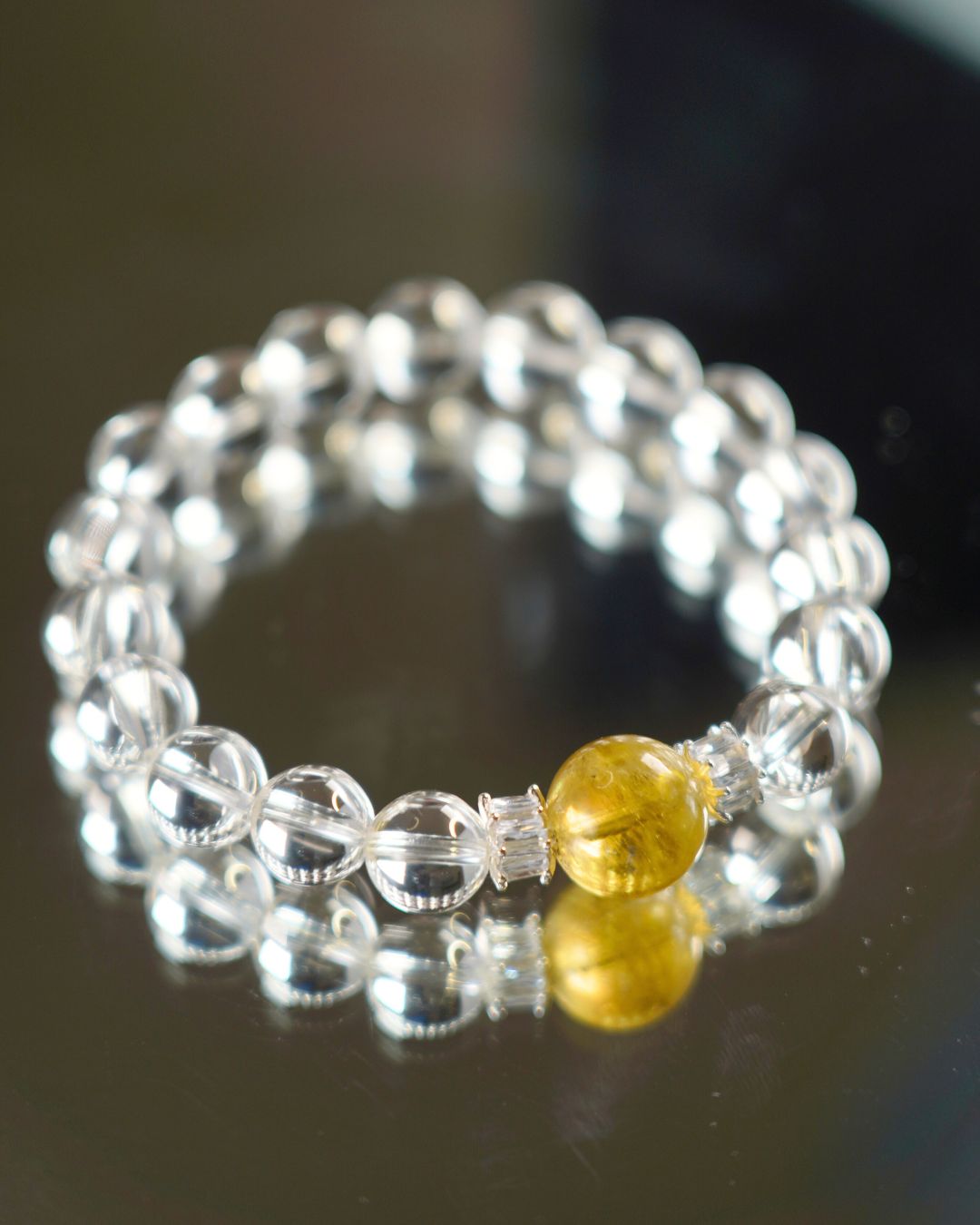 10mm luminous Clear Quartz and 13mm Jelly Yellow Morganite Crystal Bracelet | Solar Radiance Bracelet | Crown Chakra