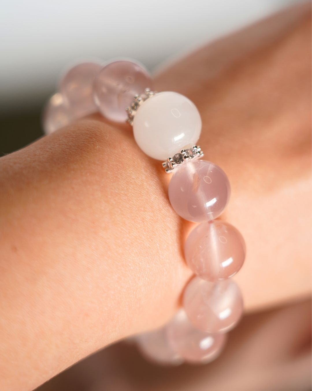 Natural 14mm Madagascar Rose Quartz Smooth Rondelle Beads Bracelet | Rose Clarity Bracelet | Heart Chakra