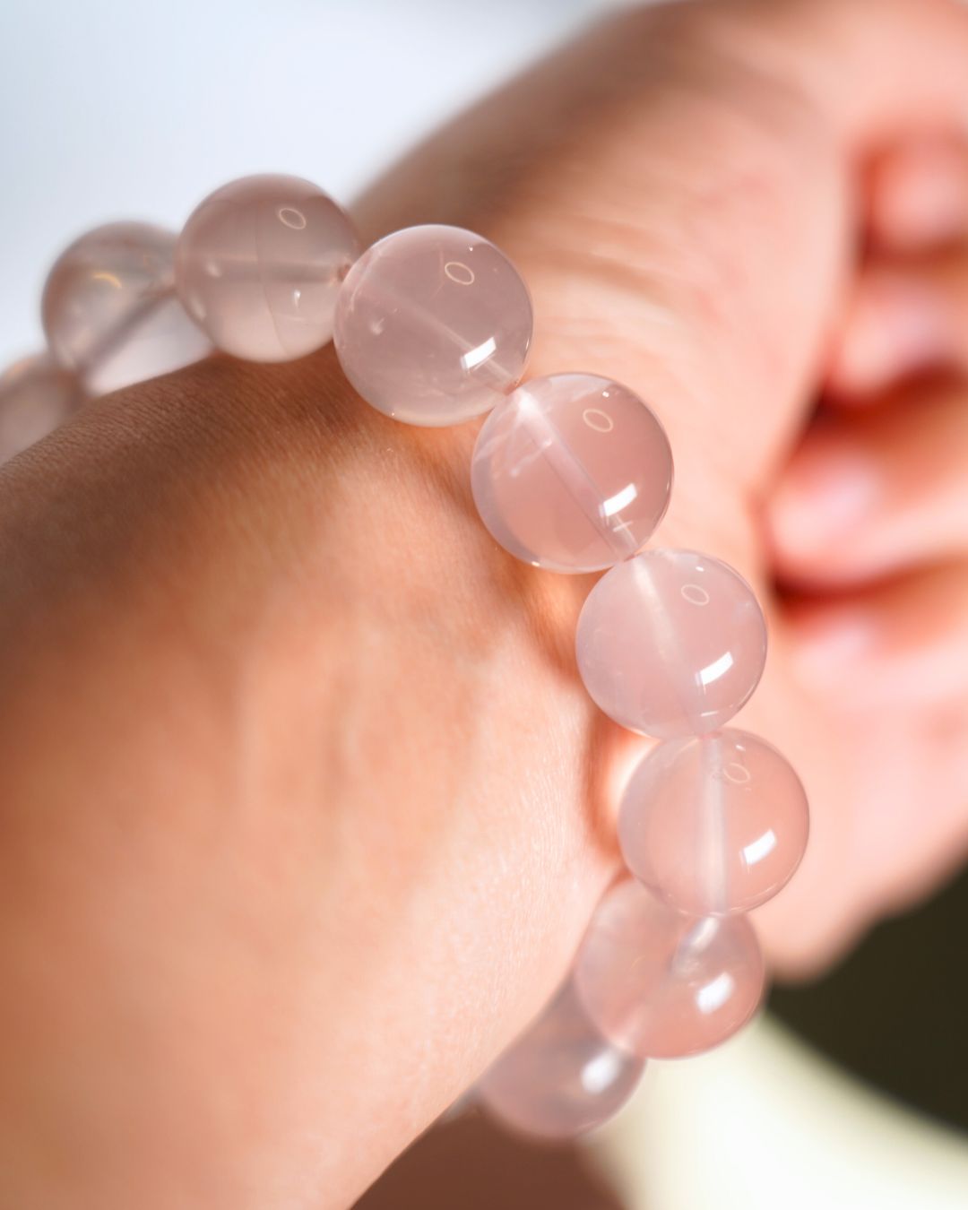 Natural 14mm Madagascar Rose Quartz Smooth Rondelle Beads Bracelet | Rose Clarity Bracelet | Heart Chakra