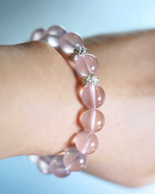 Natural 11mm Madagascar Rose Quartz Smooth Rondelle Beads Bracelet | Rose Radiance Bracelet | Heart Chakra