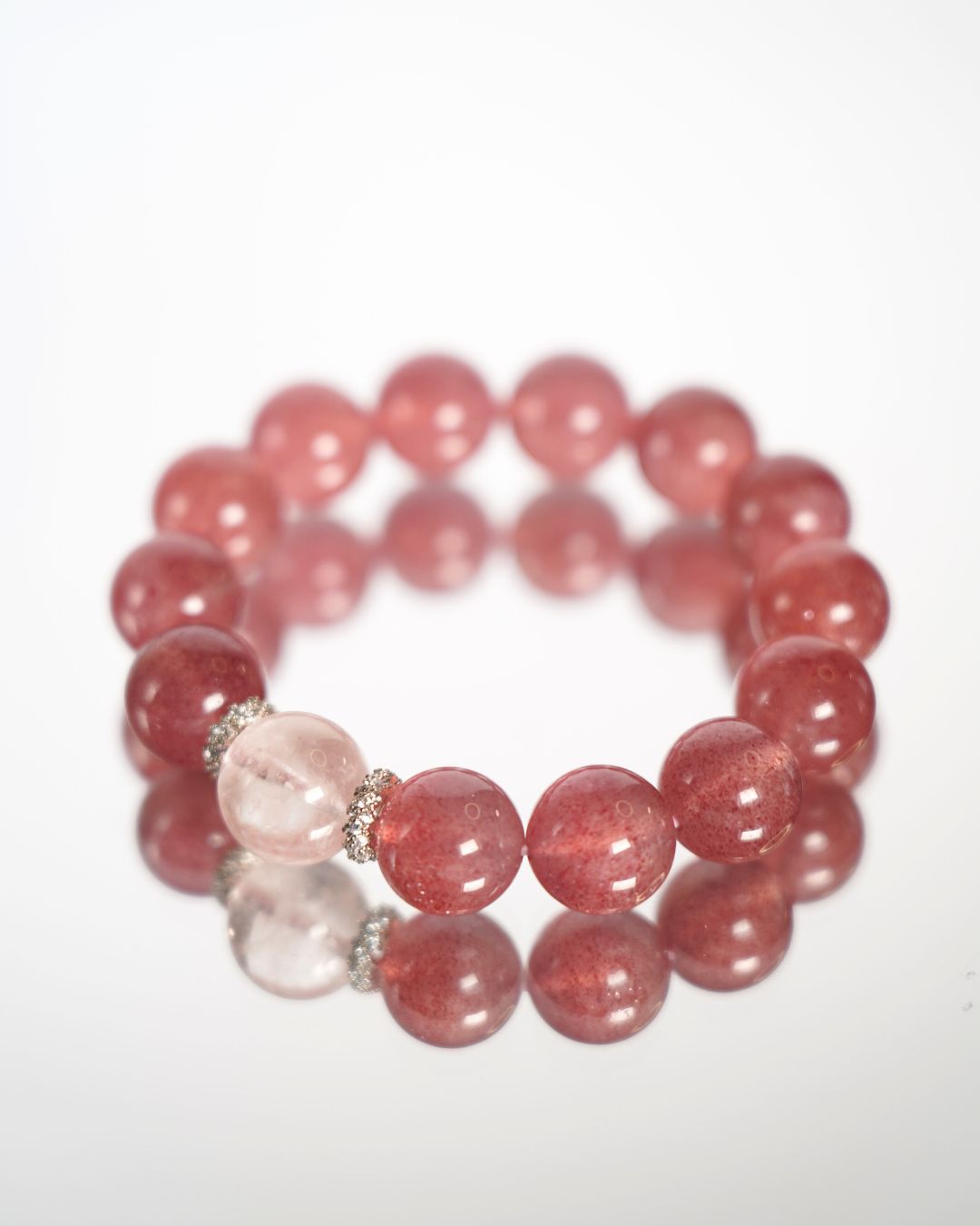 Natural Cherry Strawberry Quartz Smooth 11mm Rondelle Beads Bracelet | Rose Vitality Bracelet | Heart Chakra