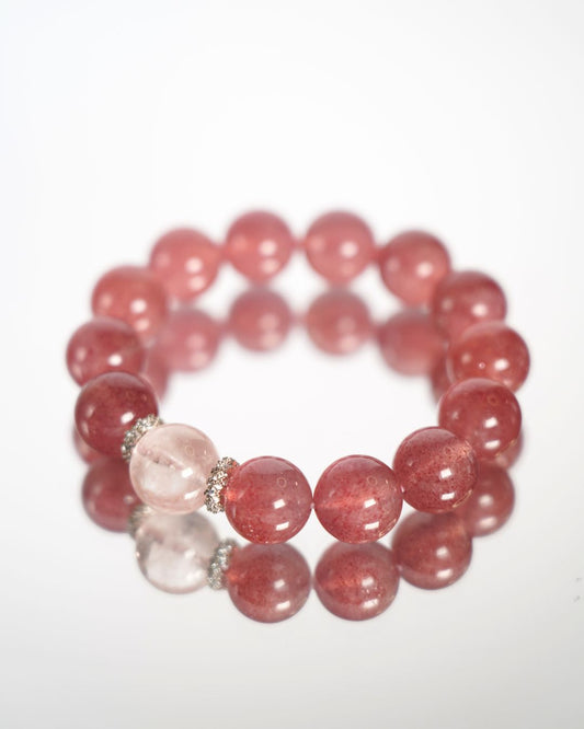 Natural Cherry Strawberry Quartz Smooth 11mm Rondelle Beads Bracelet | Rose Vitality Bracelet | Heart Chakra