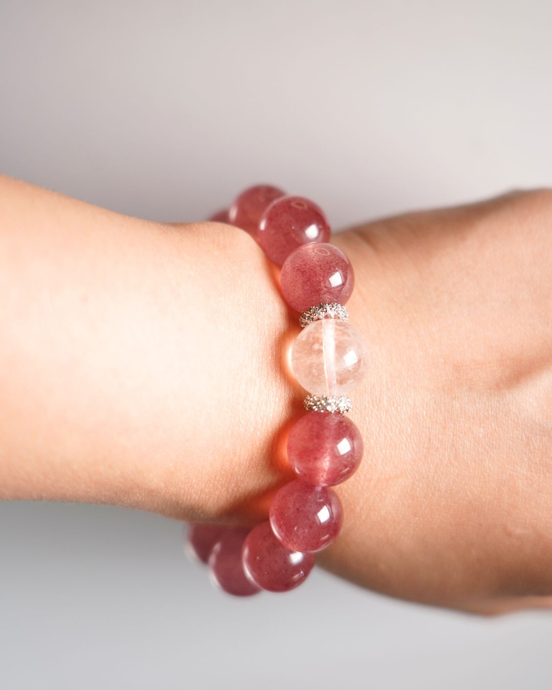 Natural Cherry Strawberry Quartz Smooth 11mm Rondelle Beads Bracelet | Rose Vitality Bracelet | Heart Chakra