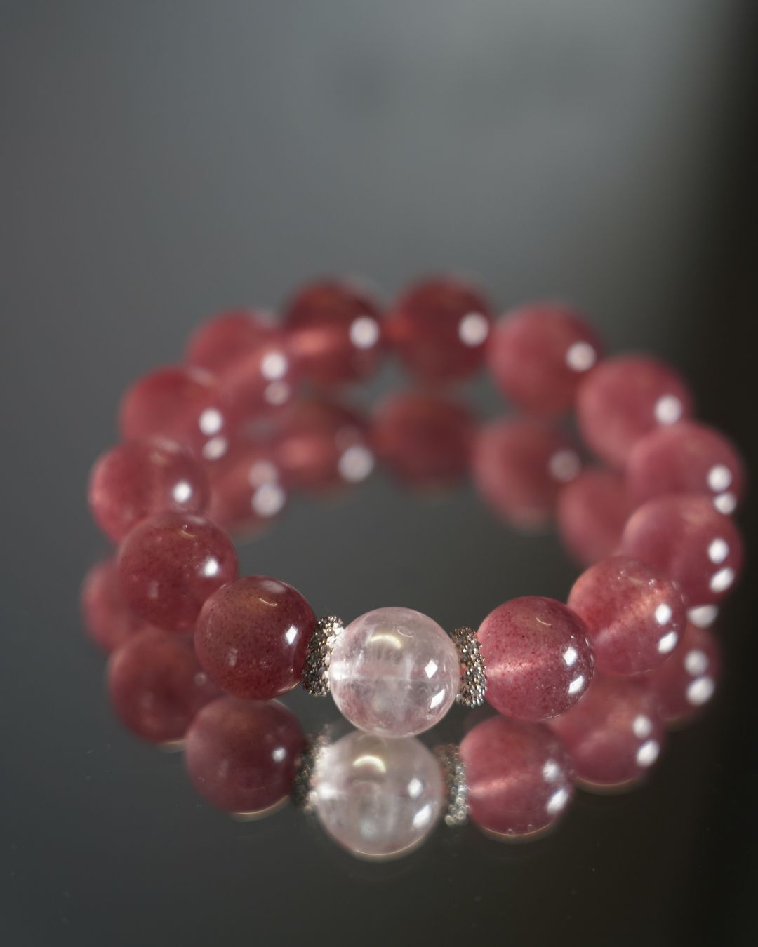 Natural Cherry Strawberry Quartz Smooth 11mm Rondelle Beads Bracelet | Rose Vitality Bracelet | Heart Chakra