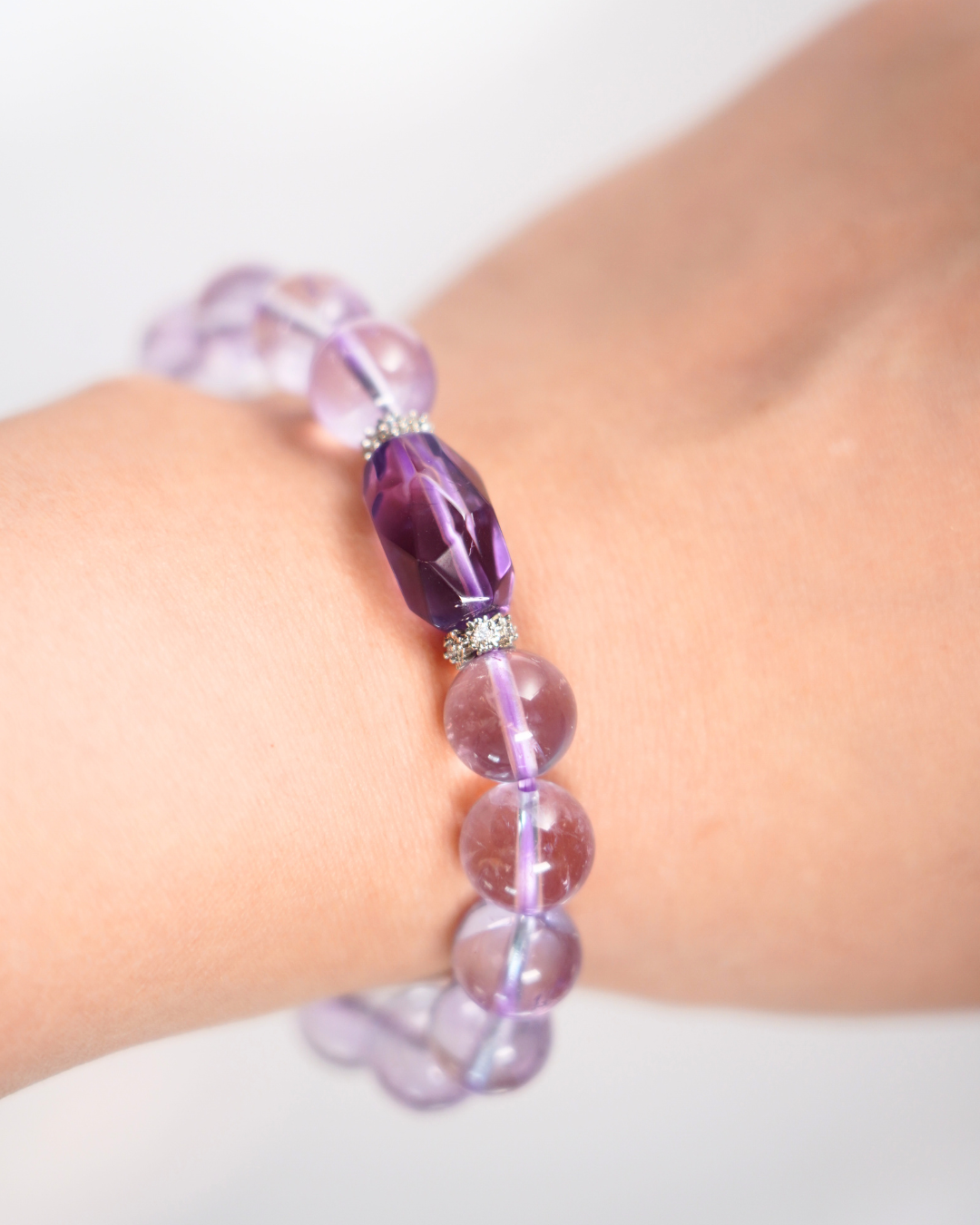 Natural Lavender Amethyst Bracelet- Lavender Whisper | 9mm Smooth Rondelle Beads | Third Eye Chakra