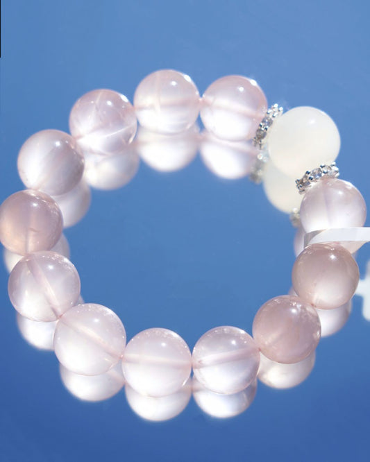 Natural 14mm Madagascar Rose Quartz Smooth Rondelle Beads Bracelet | Rose Clarity Bracelet | Heart Chakra