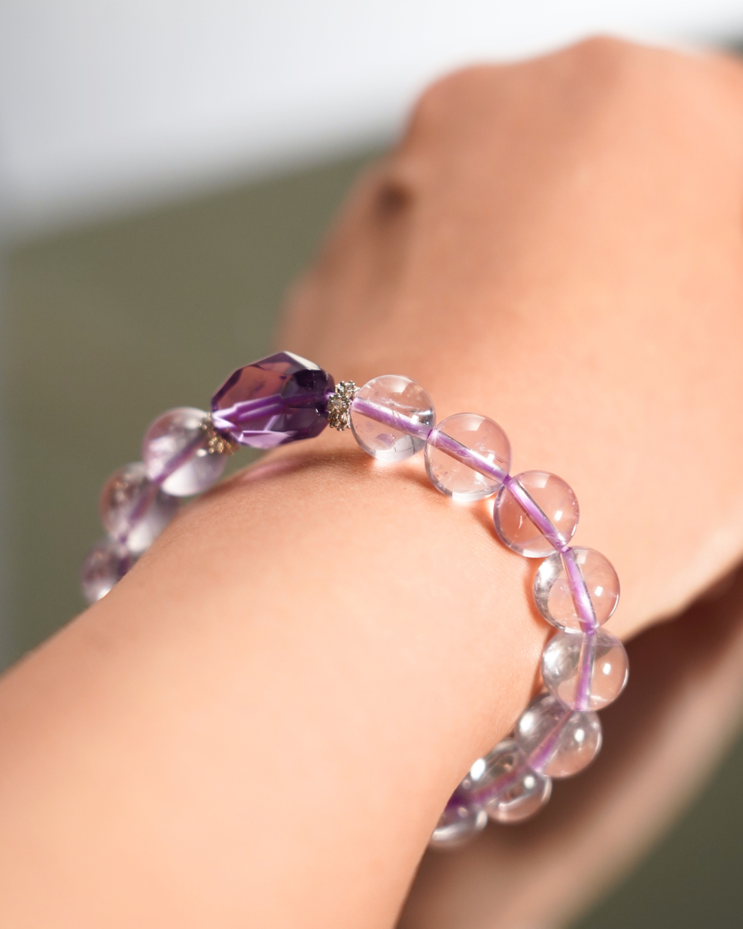Natural Lavender Amethyst Bracelet- Lavender Whisper | 9mm Smooth Rondelle Beads | Third Eye Chakra
